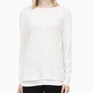 Calvin Klein Cream Crew Neck Two Fer Fleck Sweater